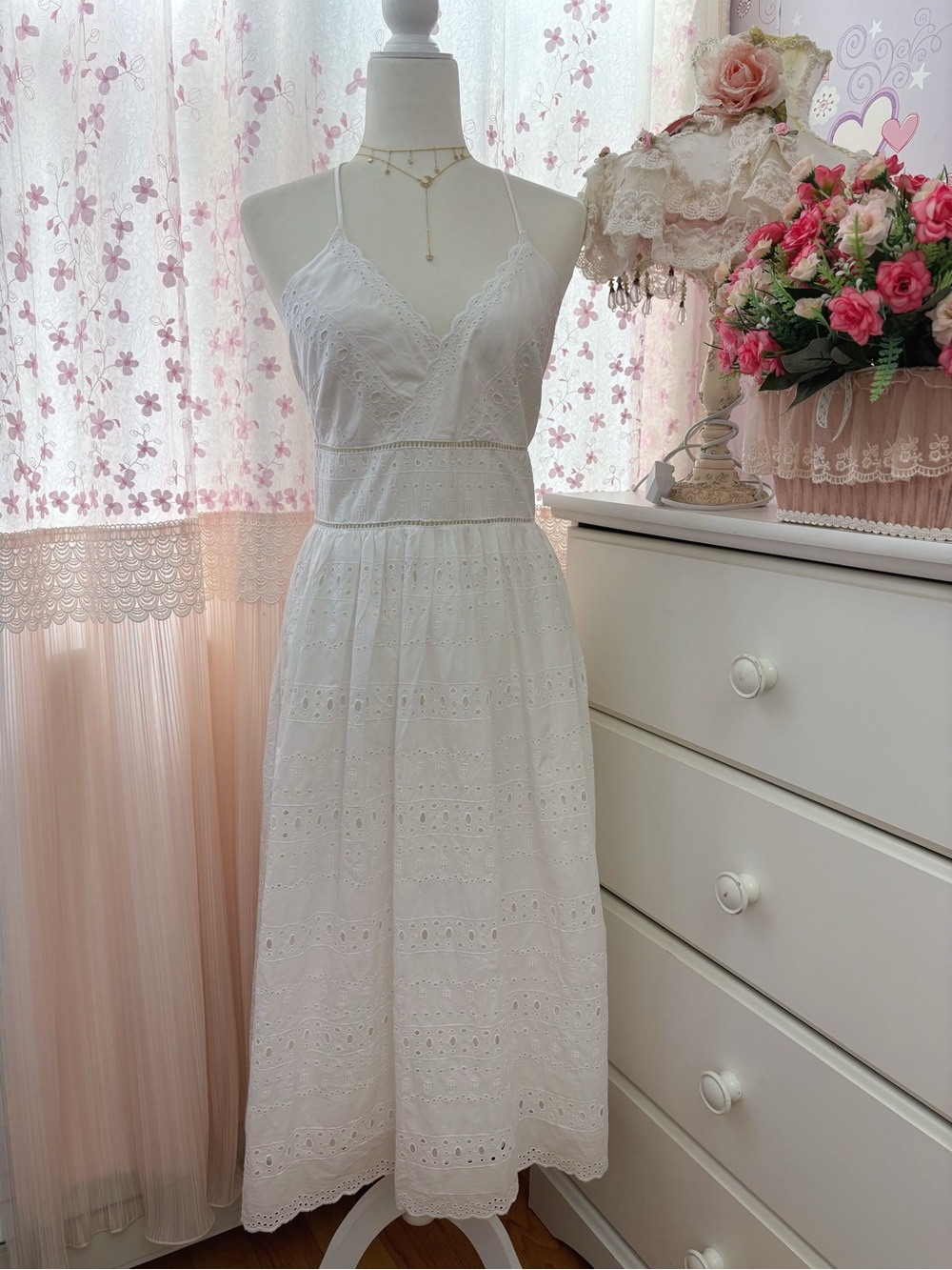 Tommy Hilfiger Eyelet Embroidery A-Line Midi Dress